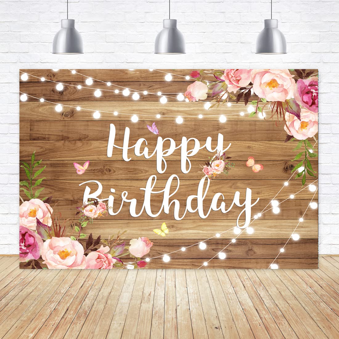 Aperturee Fotohintergrund „Happy Birthday“ – Rosa Blumen & Schmetterlinge, 2,7 X 1,8 M, Vinyl, Für Geburtstagsfotos & Partydeko