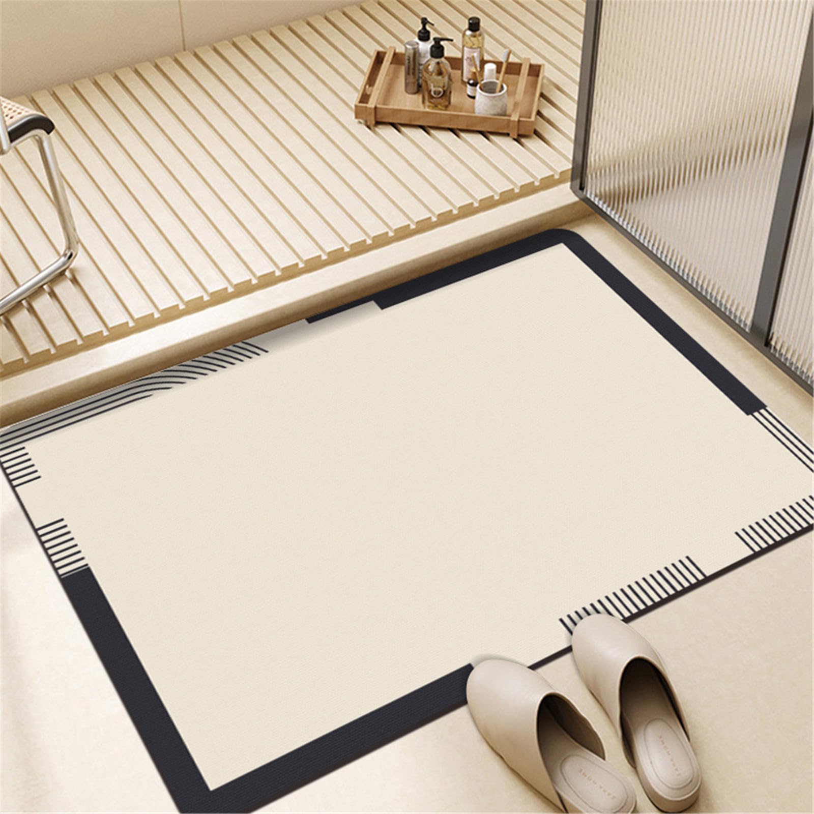 Alfombra Baño Secado Rápido Alfombrilla de Baño Antideslizante de Piedra Diatomita Súper Absorbente Alfombra Felpudo Suaves para bañera, Ducha y Cocina, Estilo Sencillo (Beige,40x60cm)