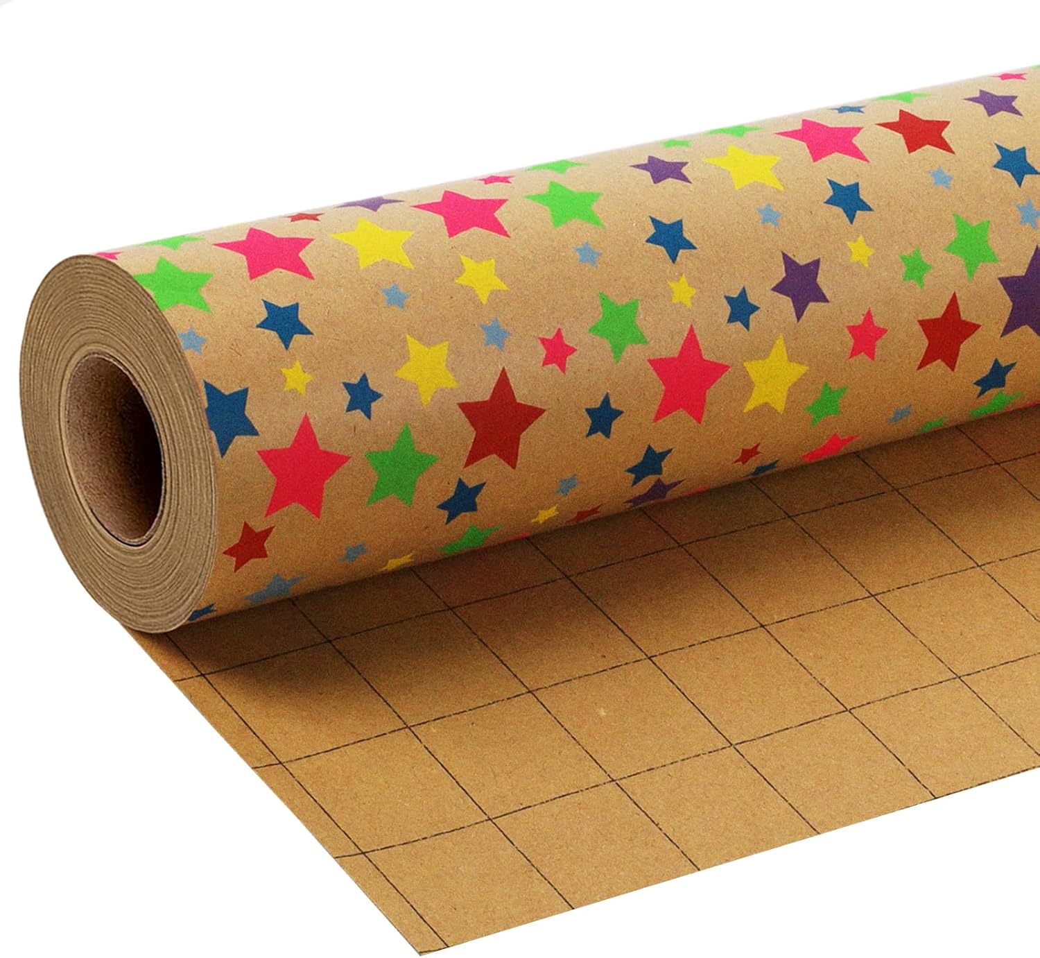 BIOBROWN Kraft Wrapping Paper Roll Colorful Stars Design Perfect for Birthday Holiday Wrap 30 inch X 33 feet