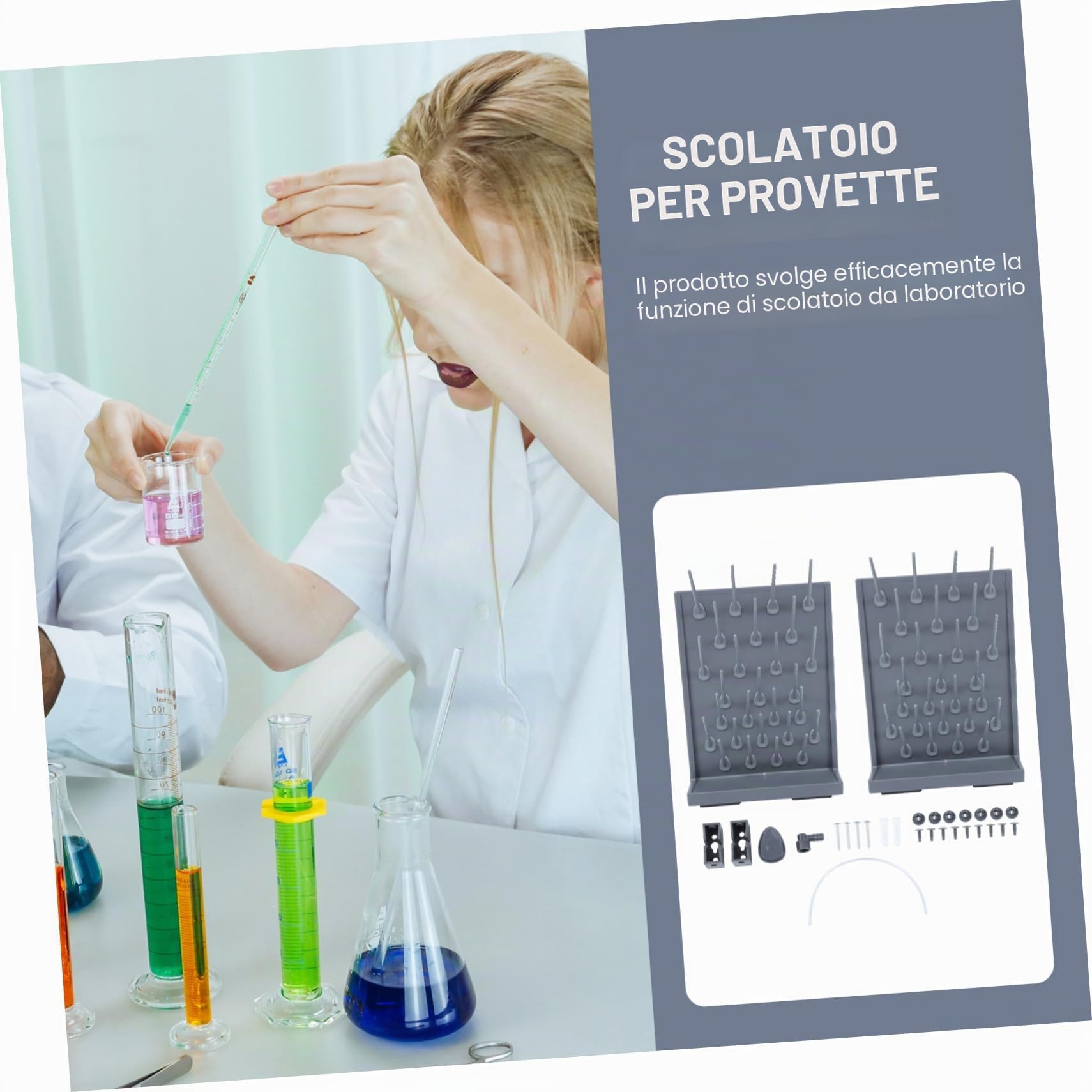 Mobestech Supporto per Provette in Pp Nero 27 Posti Leggero e Compatto per Asciugatura in Laboratorio per Lavoro su Banco