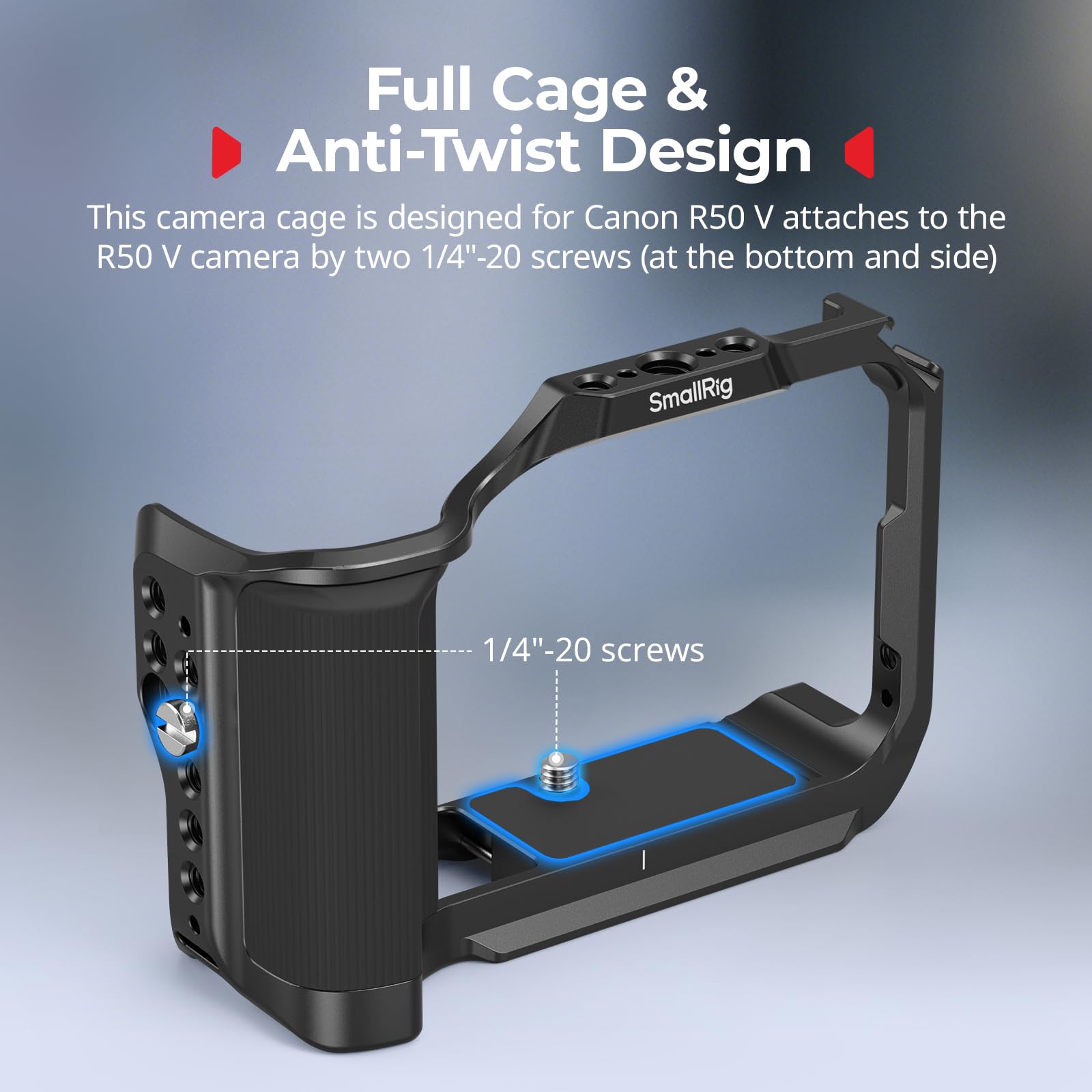 SMALLRIG R50 V Kamerakäfig für Canon R50V, Komplettkäfig mit Silikongriff, Tragegriff für ARRI, Kabelklemme für HDMI, integriertem Blitzschuh, Schnellwechselplatte für Arca-Swiss, QD(Schwarz) -5766