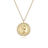 Coin Necklace 18k Gold Plated Vintage Textured Medallion Coin Pendant Round Circle Disk Dainty Necklace for Women