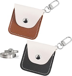 2 Pack Leather Ring Holder Keychain Wedding Travel Case Engagement Jewelry Storage Pouch