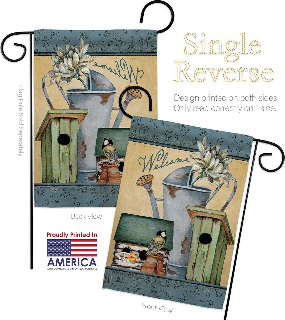 Welcome Spring Garden Flag Set Wall Holder Country Living Primitive Farm Western Barn American Rustic Cowboy Rural Ranch Small Decorative Gift Yard House Banner Made in USA 13 X 18.5