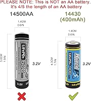 Vista 2 de Paquete de 2 baterías recargables LiFePo4 14430 (0.551 x 1.693 in) 400 mAh para luz de panel solar, cepillo de dientes, afeitadora, linterna