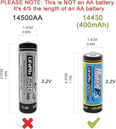 Miniatura 2 de Paquete de 2 baterías recargables LiFePo4 14430 (0.551 x 1.693 in) 400 mAh para luz de panel solar, cepillo de dientes, afeitadora, linterna
