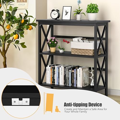 Miniatura 6 de Estantería de 3 niveles, estantería Etagere de madera con estantes abiertos, estante de exhibición moderno, estantería pequeña para espacios