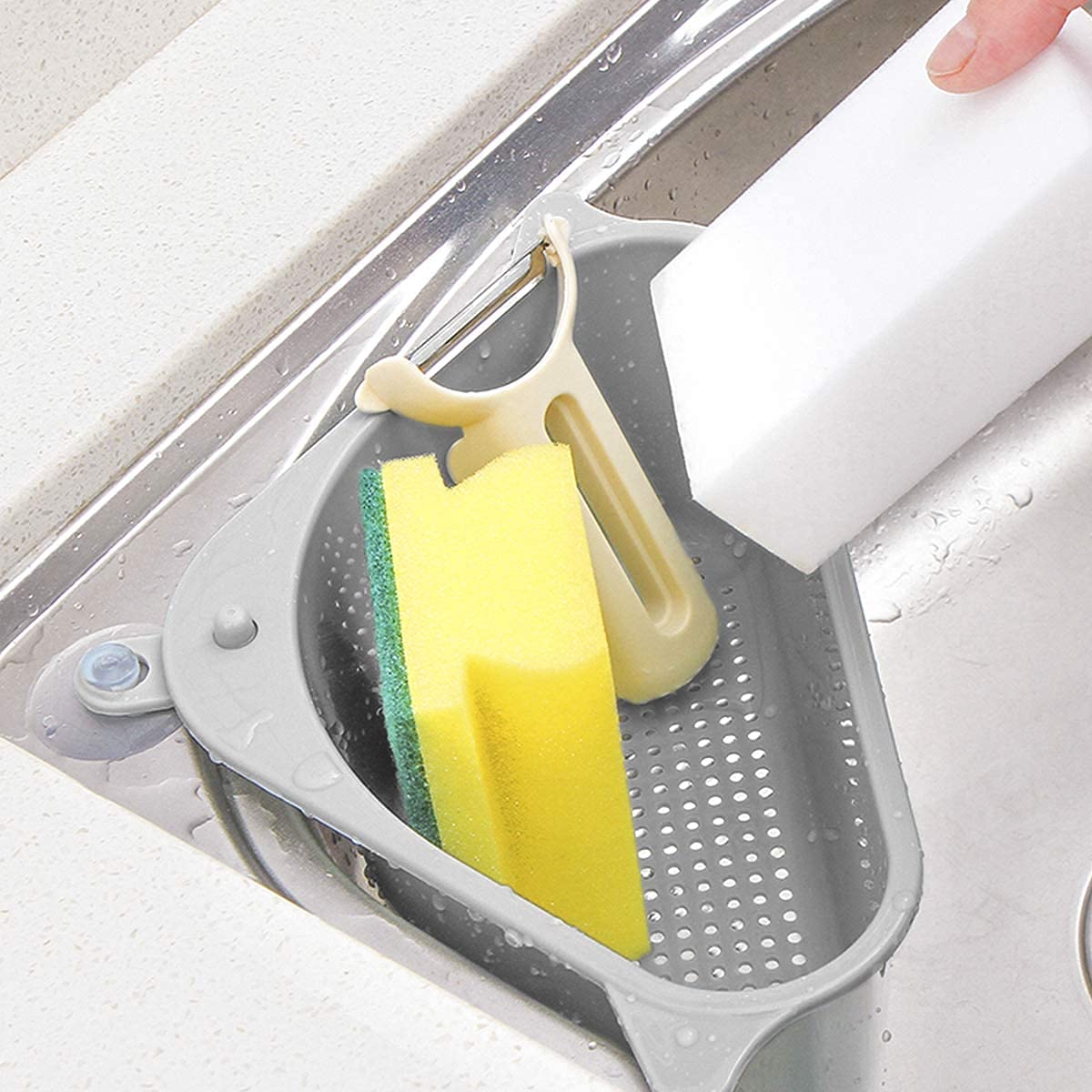 CREDLY Plastic Multi Functional Kitchen Triangle Sink Filter Corner Sink Drain Strainer Basket Grey Pack Of 1, ?25.3 Centimeters, 13.5 Centimeters (B08M9Q9VJR) Amazon Price History, Amazon Price Tracker