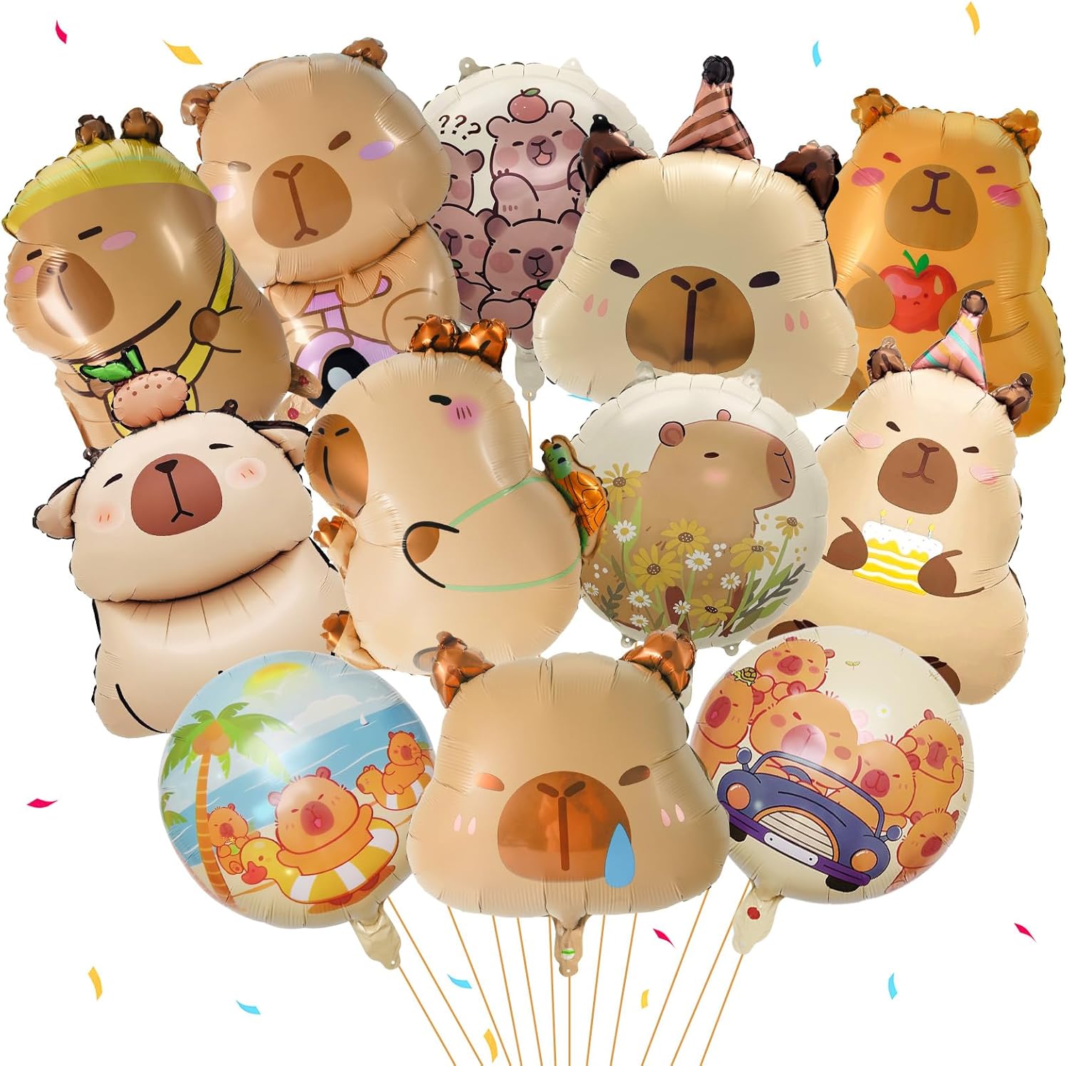 12 Pcs Large Capybara Party Balloon, Cute Capy Birthday Decor with 8 Pcs 24“ Capybara Shaped 4 Pcs 14” Round Aluminum Foil Balloon for Capy Lover Animal Theme Baby Shower Gender Reveal Party