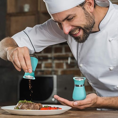 Miniatura 3 de MITBAK Salero y pimentero (juego de 2 piezas) elegante con fondo de vidrio transparente Uso compacto para cocina, cocina y comedor Diseño