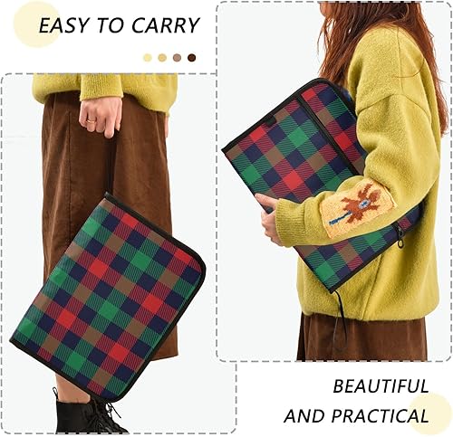 Miniatura 4 de susiyo Carpeta de archivos expansible a cuadros azul rojo y verde de Navidad, 13 bolsillos, organizador expandible para tamaño carta A4