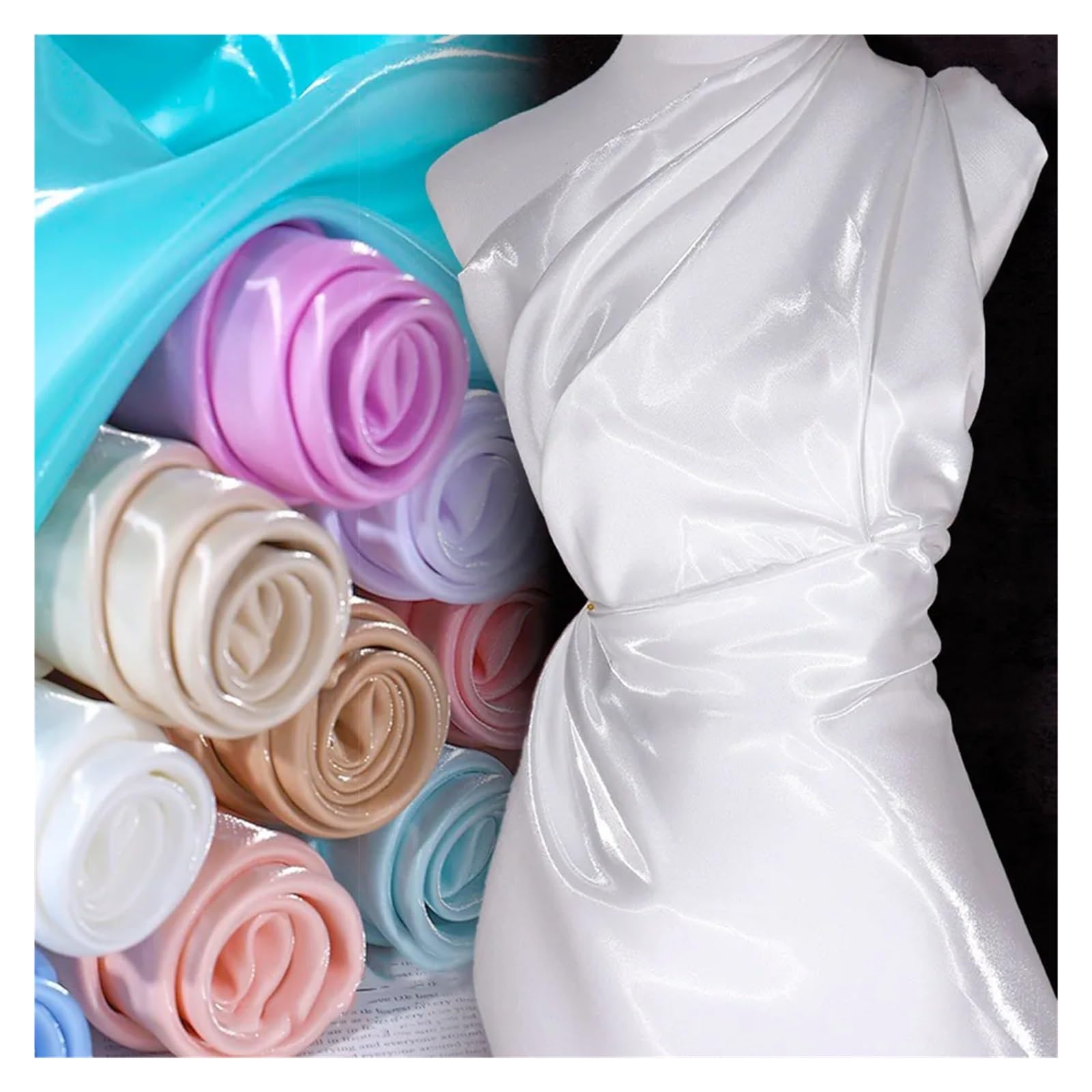 Tejido de satén sedoso líquido, Tela satinada 50x150cm multicolor for costura de vestidos novia y noche(Color16)