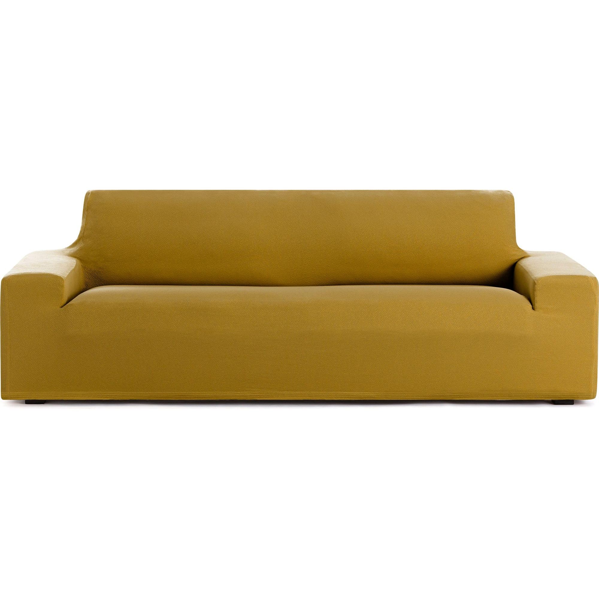 ECOMMERC3 Bi-elastic Breathable 3 Seater Sofa Cover – Non-Slip Fit Sofa Cover, Mustard Colour, Easy to Put on and Remove, Includes Fastening Foams