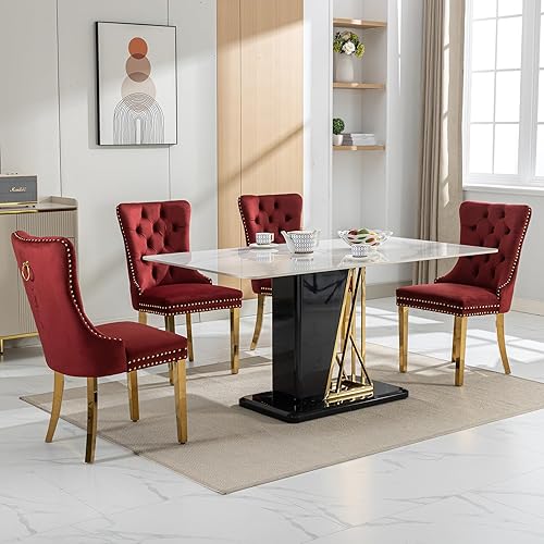 Miniatura 73 de Juego de 6 sillas de comedor modernas de mediados de siglo, con respaldo tapizado de terciopelo verde, sillas de cocina y comedor, patas de metal