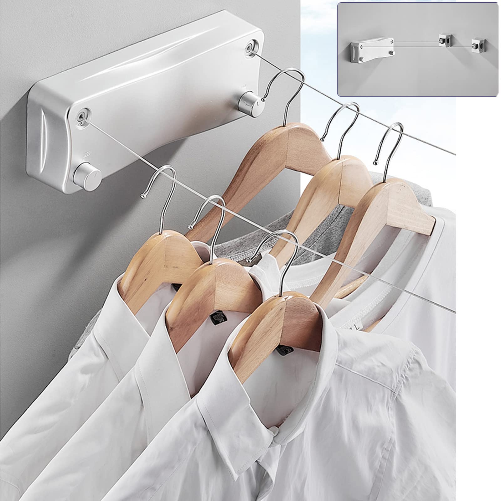 Fili Stendibiancheria Doppio Resistente,Corda da Bucato Retrattile,Asciugatura Biancheria Domestica,Corda Regolabile Acciaio Inossidabile 5,2 m,per Bagno Interno Esterno,Silver