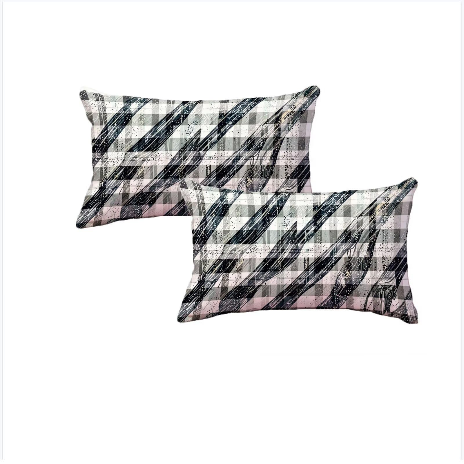 Housse coussin 50x80cm en velours pour canapé et balcon au design géométrique gris