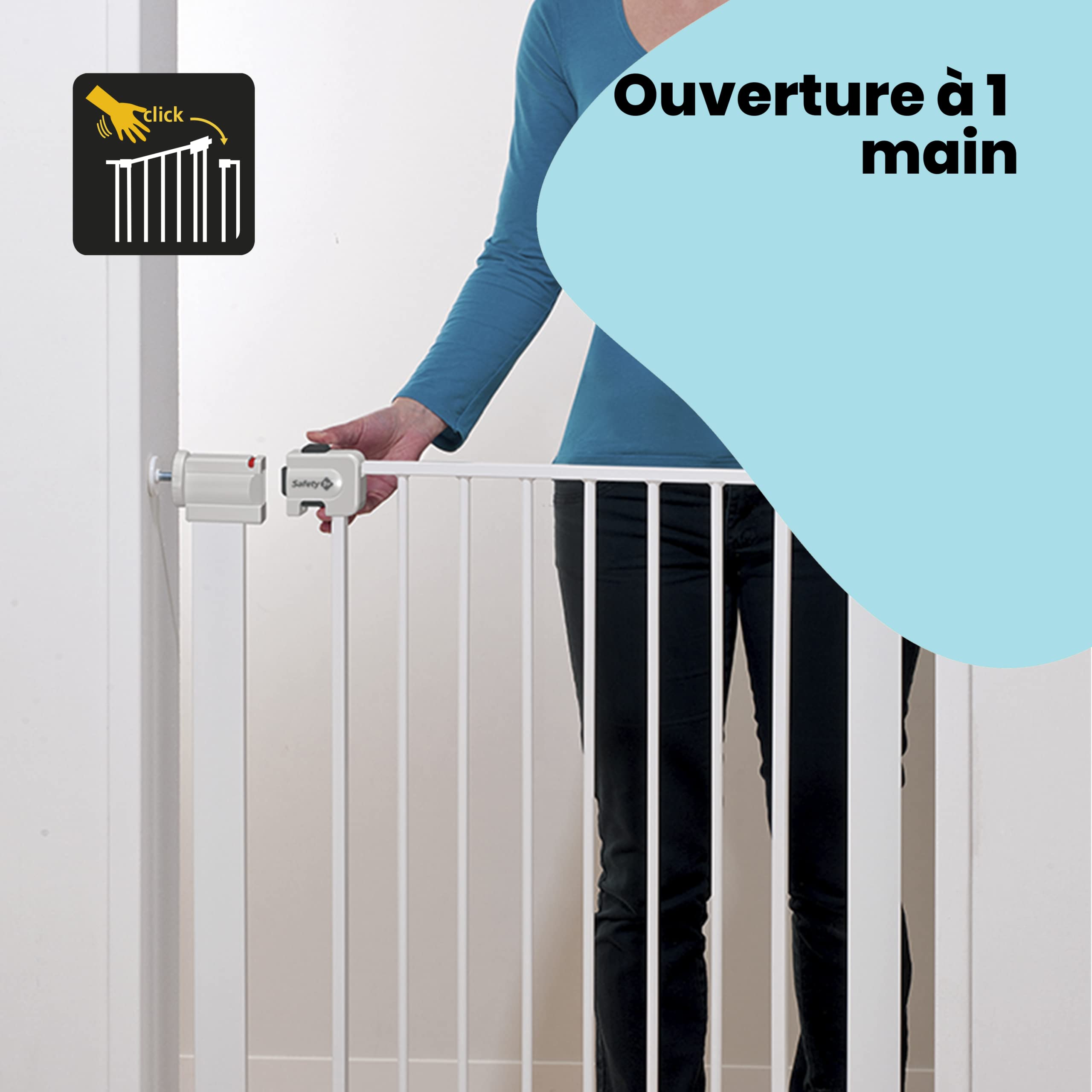 Safety 1st Easy Close Extra Tall Metal Gate, Barrière escalier enfant à pression 73-80 cm (max 94 cm), Barrière de sécurité enfant extra haute (91 cm) à fermeture facile, Sans vis ni perçage, Blanc