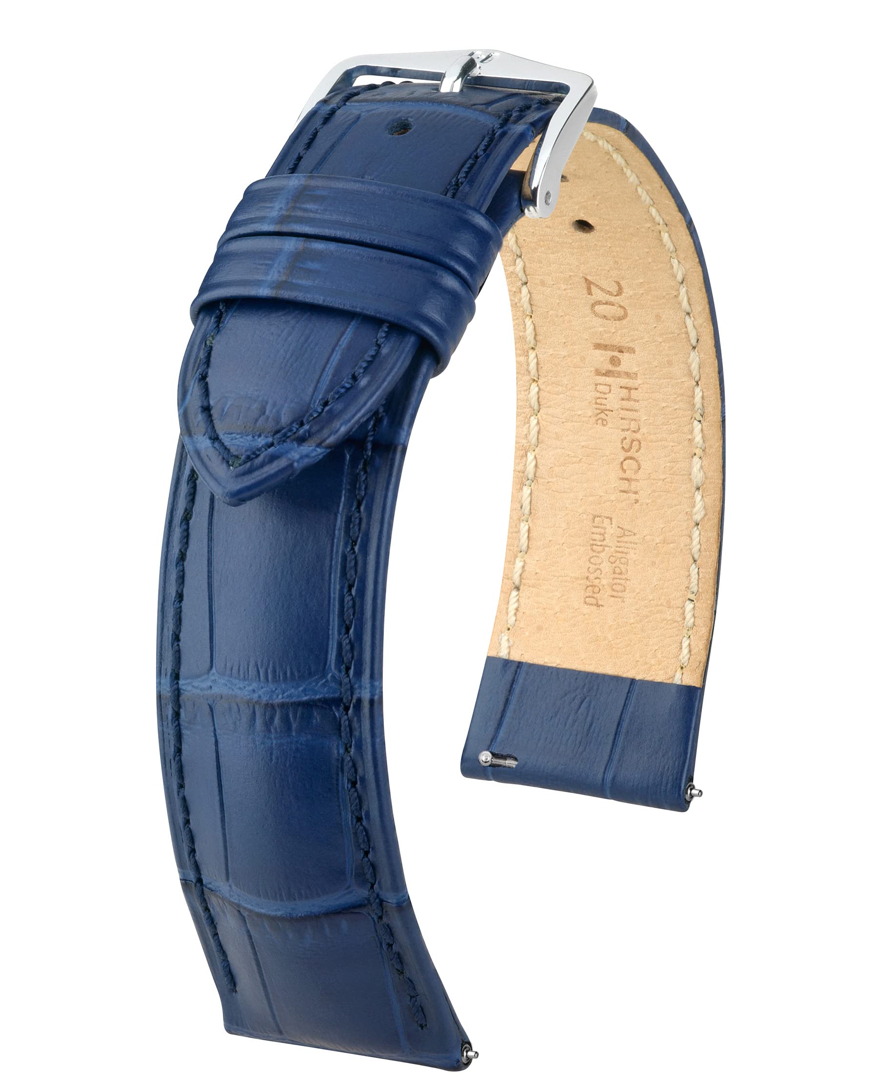 HIRSCH Unisex Uhrenarmband Alligator Style Modell Duke 20 mm Blau