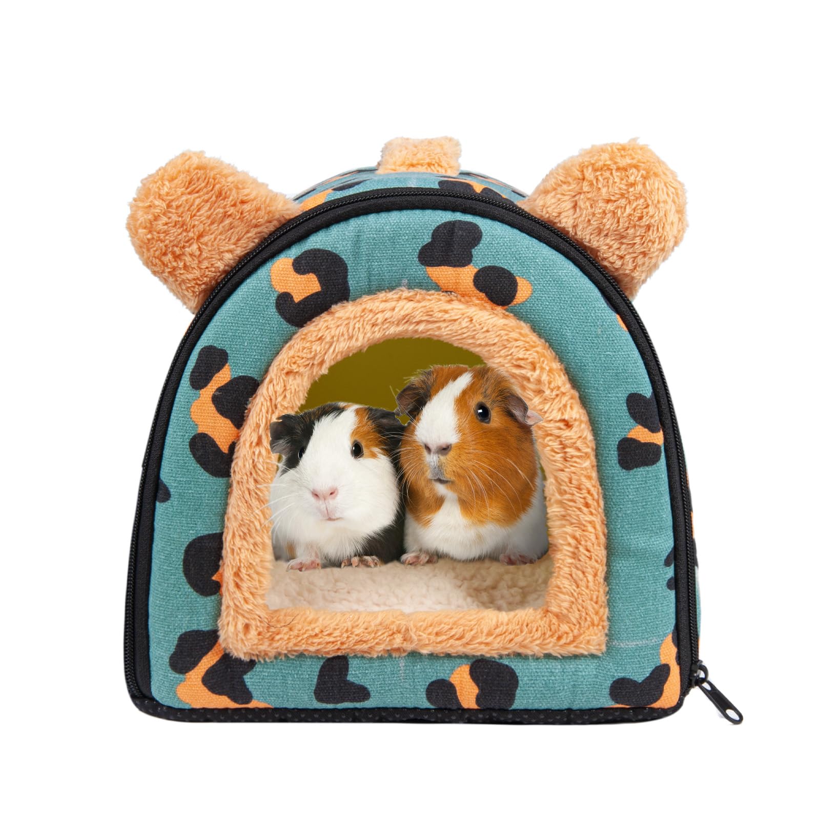 Pantula Guinea Pig Bed House - Cave Cozy Large Hamster Small Animal Beds Hideout with Removable Pad for Hamster Rabbit Hedgehog Chinchilla Bearded Dragon and Ferret (Blue Leopard)