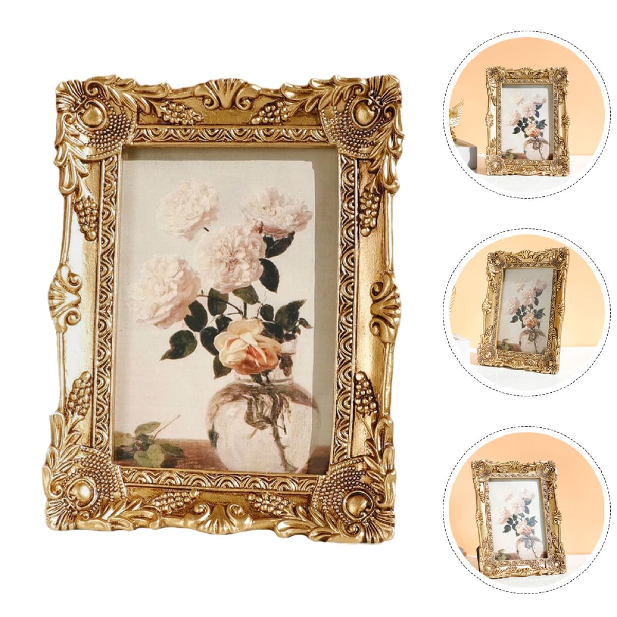 Marco de Fotos Dorado de Resina Estilo Europeo Elegante y Práctico para Decoración de Escritorio y Oficina Diseño Clásico y Antiguo