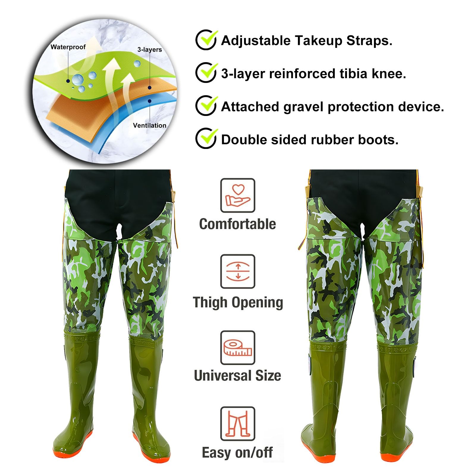 Waders hip Pantaloni da Pesca Mimetici Verdi, Pantaloni da Pesca In Nylon A 2 Strati, Non Facilmente Deformabili, Per La Caccia In Paludi E Laghi