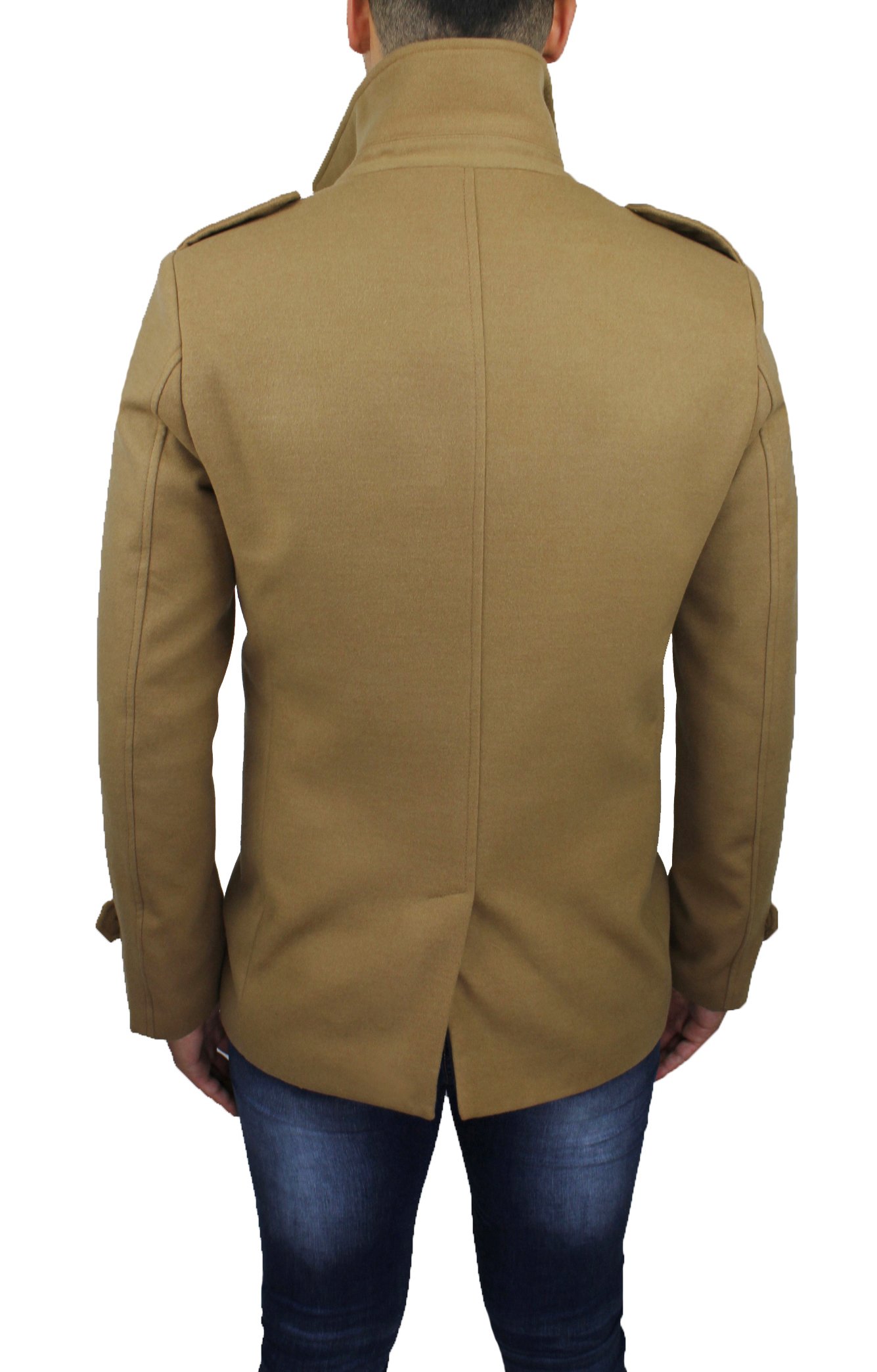 Cappotto Uomo Cammello Casual Elegante Doppiopetto Beige Slim Fit Invernale