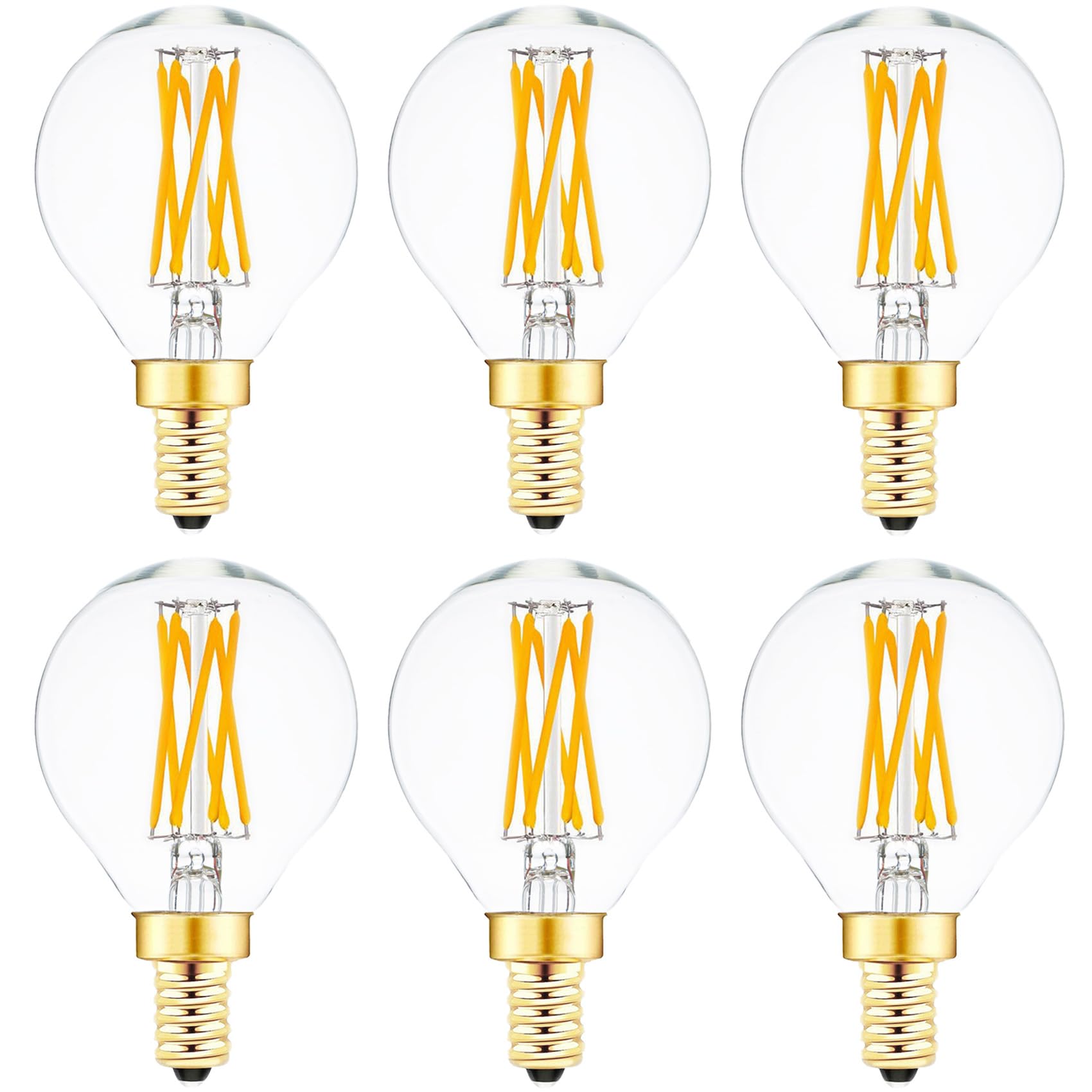 E12 Globe Bulb 60 Watt Equivalent Dimmable Warm White 2700K, LED 6W E12 Round Bulb for Chandeliers,Ceiling Fan,Vanity Lights, Pack of 6