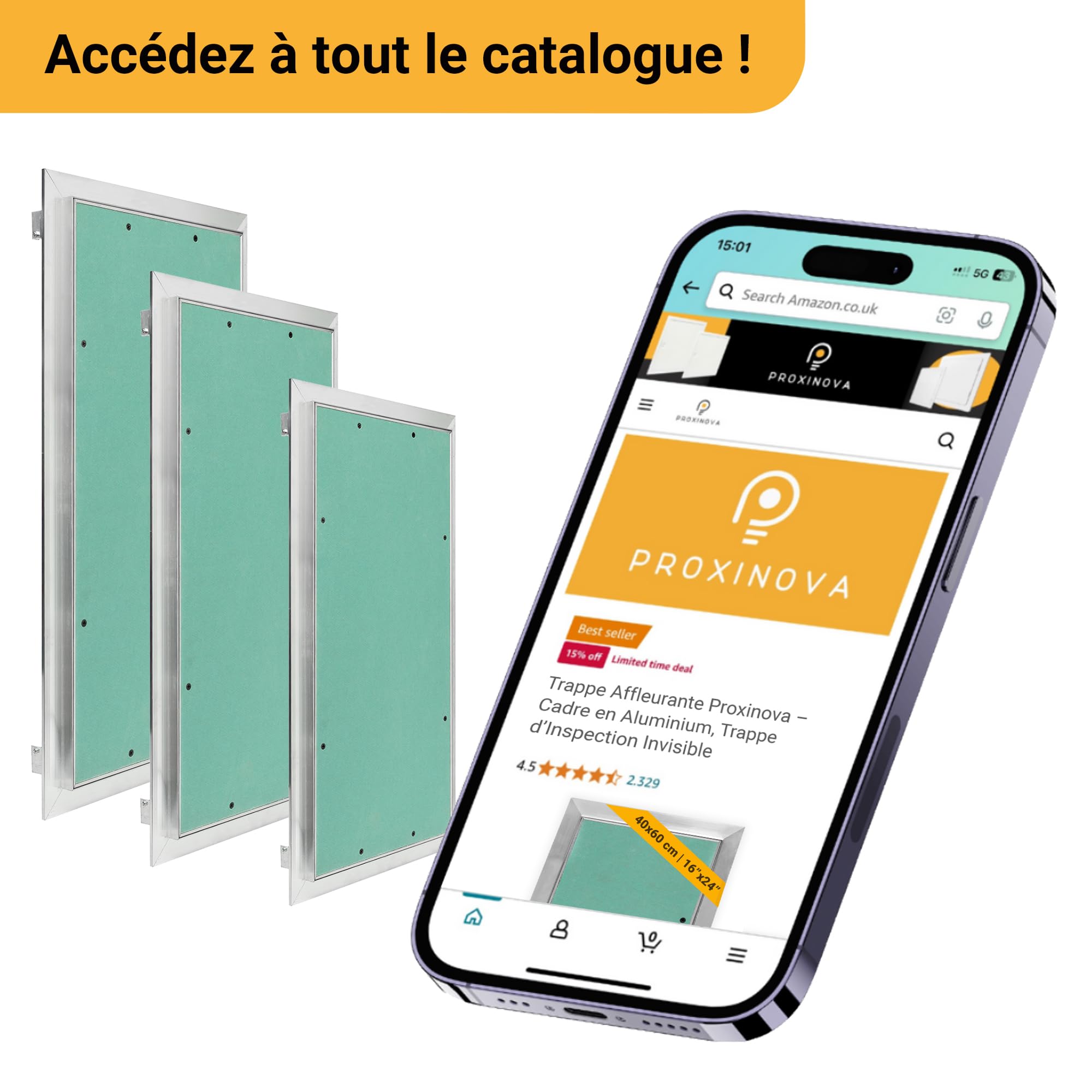 Proxinova Trappe de Visite en Aluminium pour Placo 25x35 cm – Trappe de Visite Plafond Amovible | Trappe Placo pour Mur et Plafond | Trapes de Visite Dissimule les Fils, les Compteurs et les Tuyaux