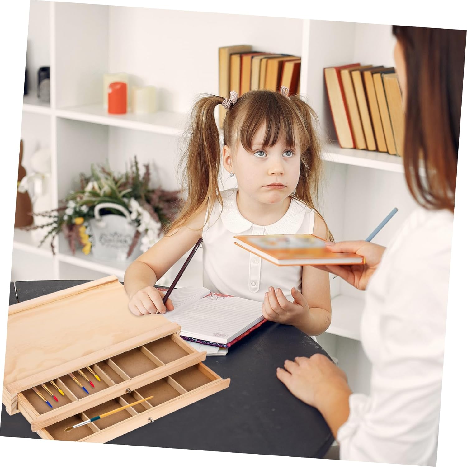 TEHAUX Wooden Storage Box Organizer for Art Supply Paint Brush Pen Marker Craft Storage Organizer