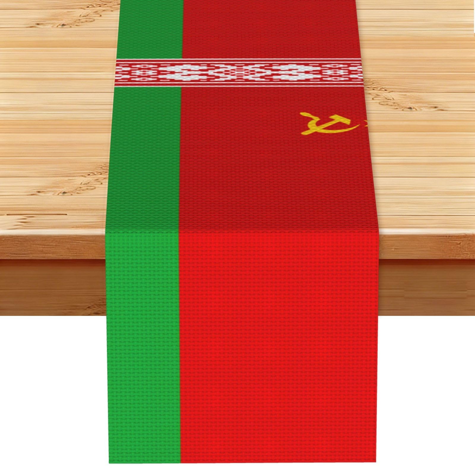 Flag of Belarus Printed Table Runner 13 x 72, Wrinkle Resistant Decor for Dining Table Coffee Table Fireplace