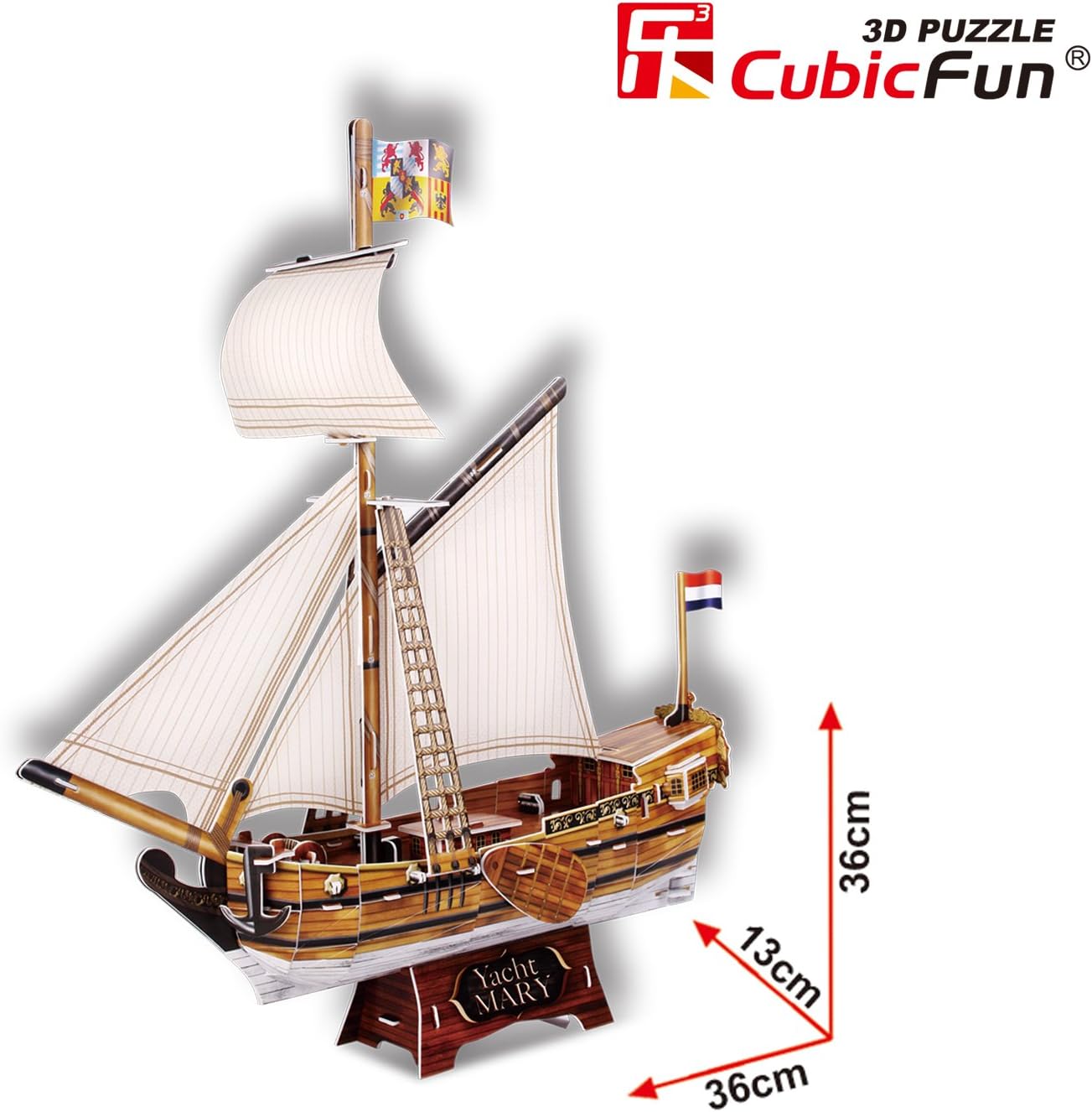Assembled CubicFun Yacht Mary 3D Jigsaw Puzzle with dimensions