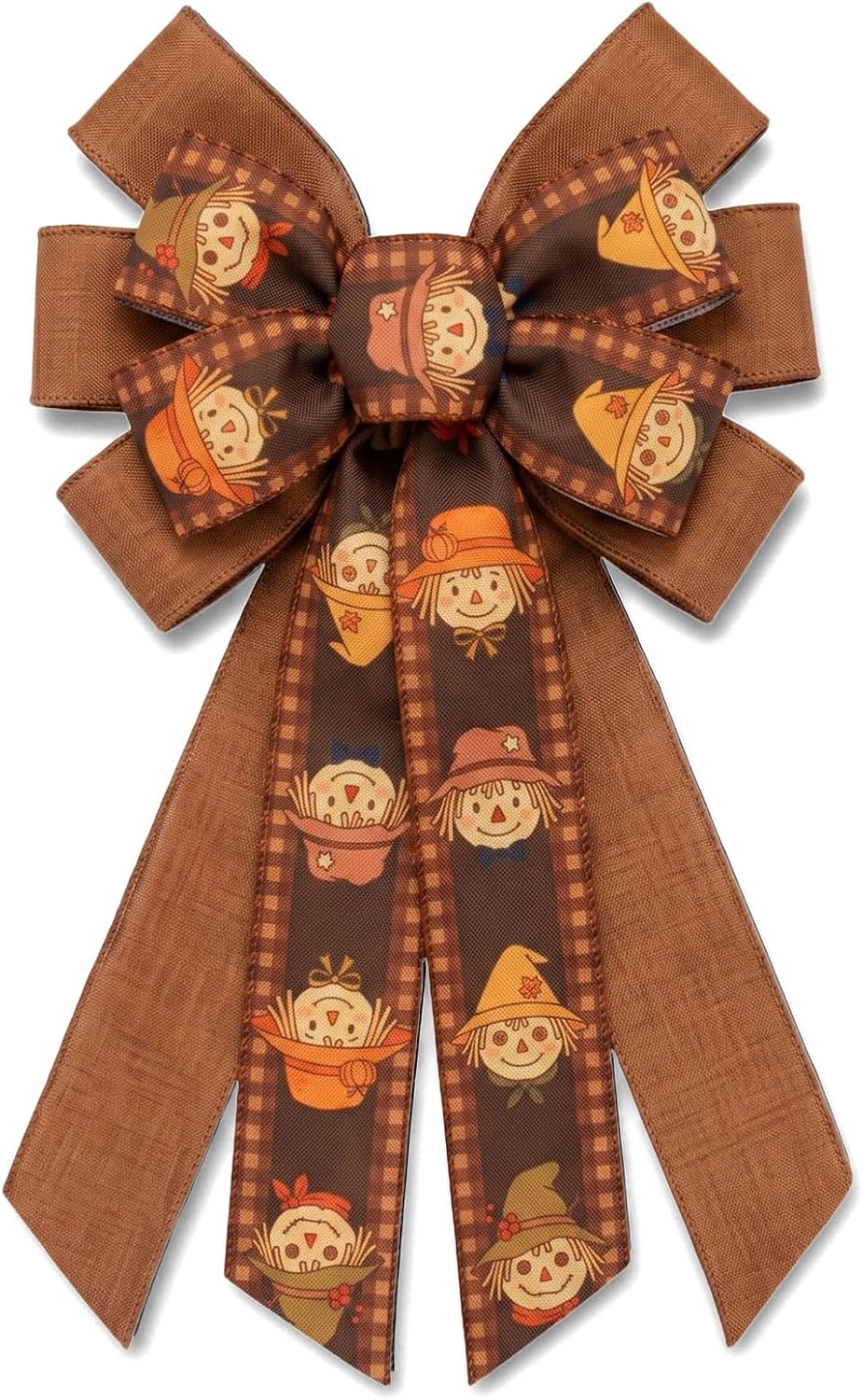 Threetols Large Fall Bow for Wreath, Orange Buffalo Plaid Wreath Bows Pumpkin Bow for Front Door, Autumn Farmhouse Ornament Tree Topper Bows for Thanksgiving Indoor Outdoor Decoration