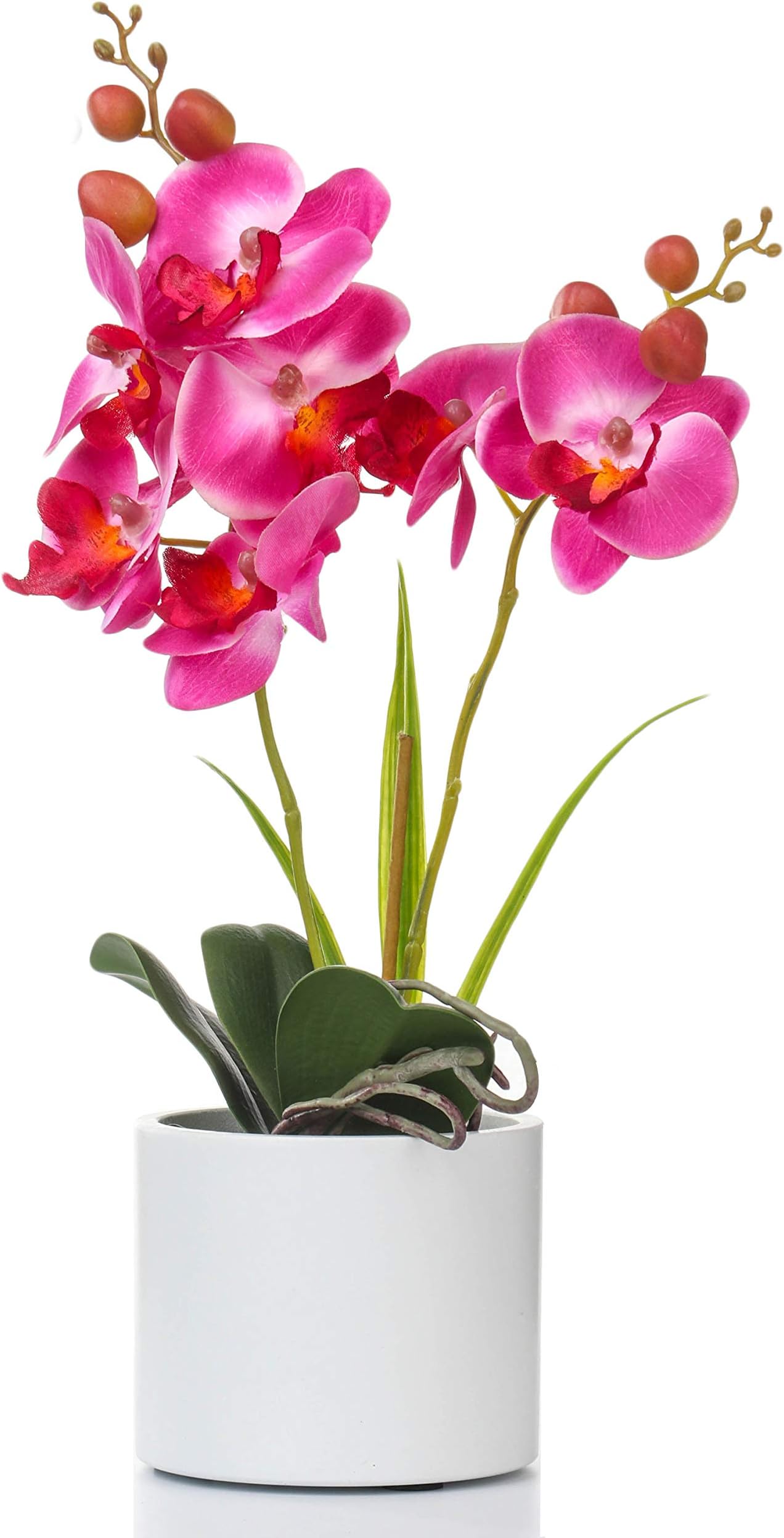 Jusdreen Artificial Flower Bonsai with Vase Vivid Orchid Flower Arrangement Phalaenopsis Flowers Pot for Home Office Décor House Decorations Purple JSP004