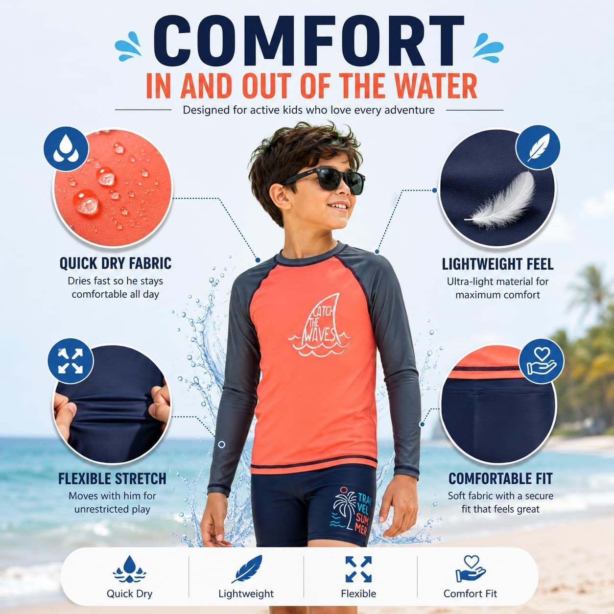 A2Z 4 Kids Boys Swimming Costume Two Piece Top Trunks Shorts Set Rash Guard Beach Bathing Quick Dry Swimwear 2-14 Years