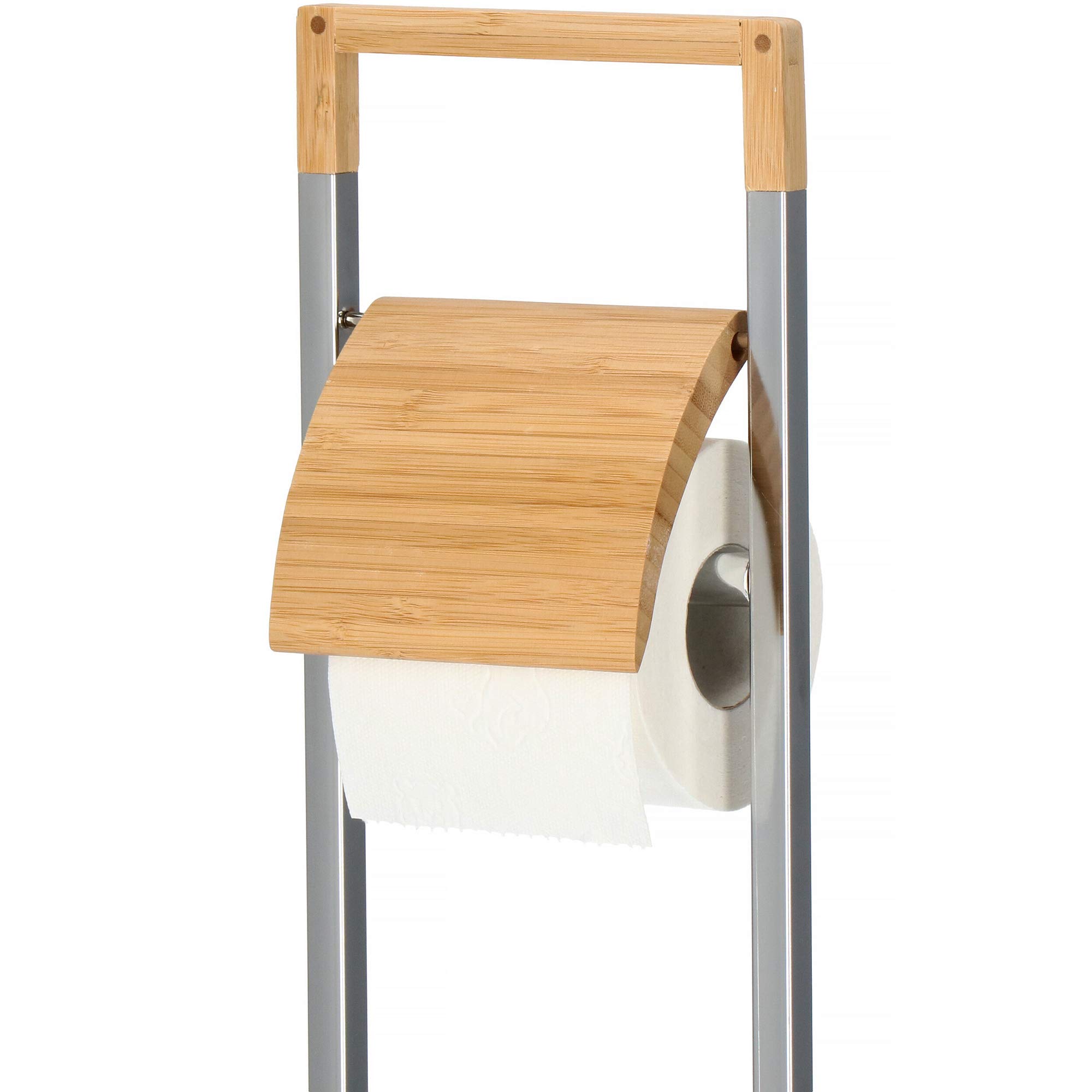SPRINGOS Supporto per scopino WC con porta carta igienica integrato, in bambù, in metallo, 75,5 cm