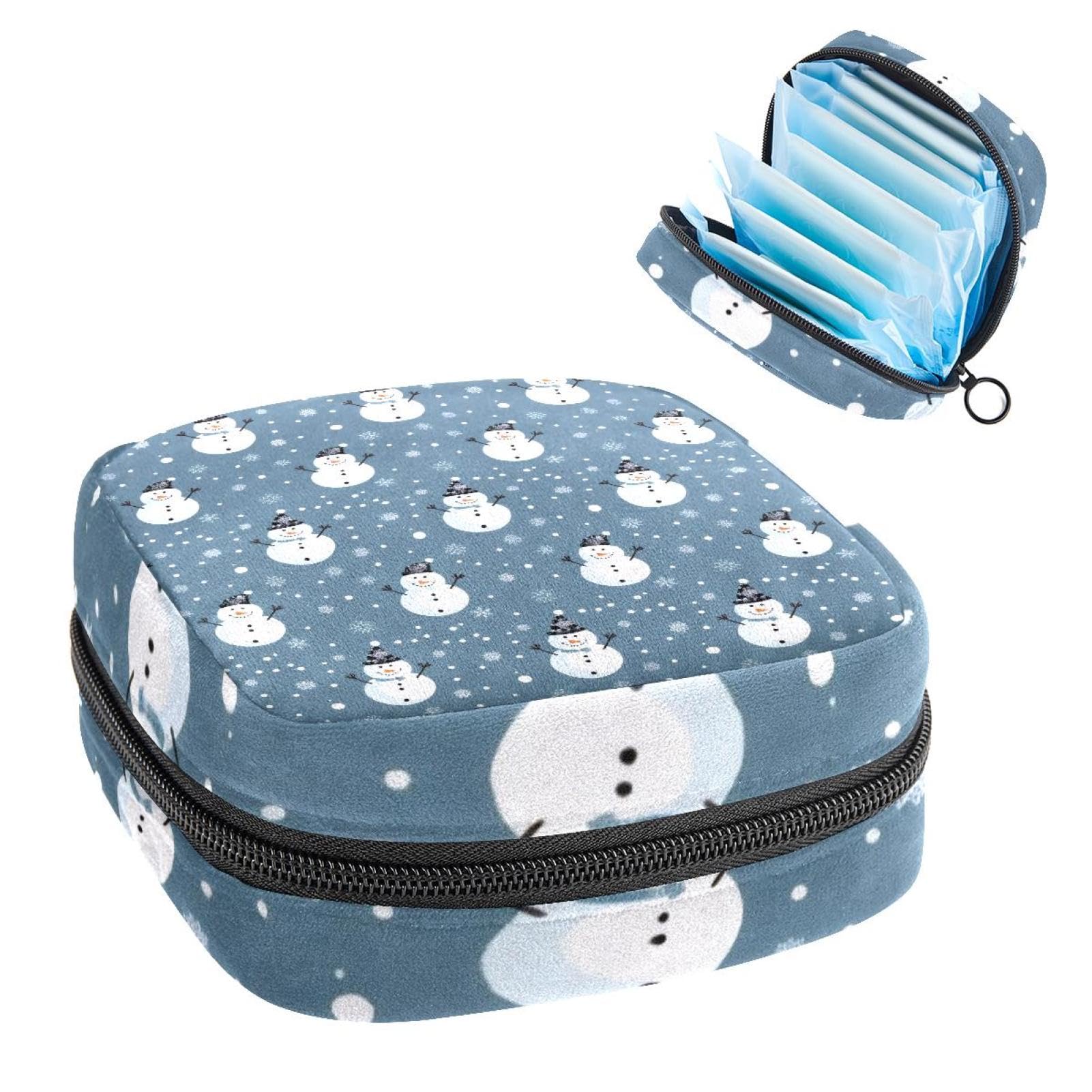 Period Bags for School, Sanitary Napkin Storage Bag for Feminine Pads, Snowflakes Christmas Snowman Ladies Menstrual Cup Pouch Sanitary Pads Organizer