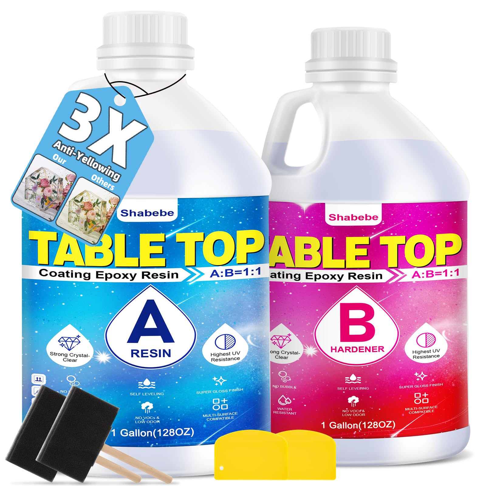 Table Top Epoxy Resin 2 Gallon, Super Gloss & Crystal Clear Epoxy Resin Kit with UV Resistant & Self Leveling, Non Toxic Food Safe for River Tables, Live Edge Tables, Bar Tops, Countertops 1:1