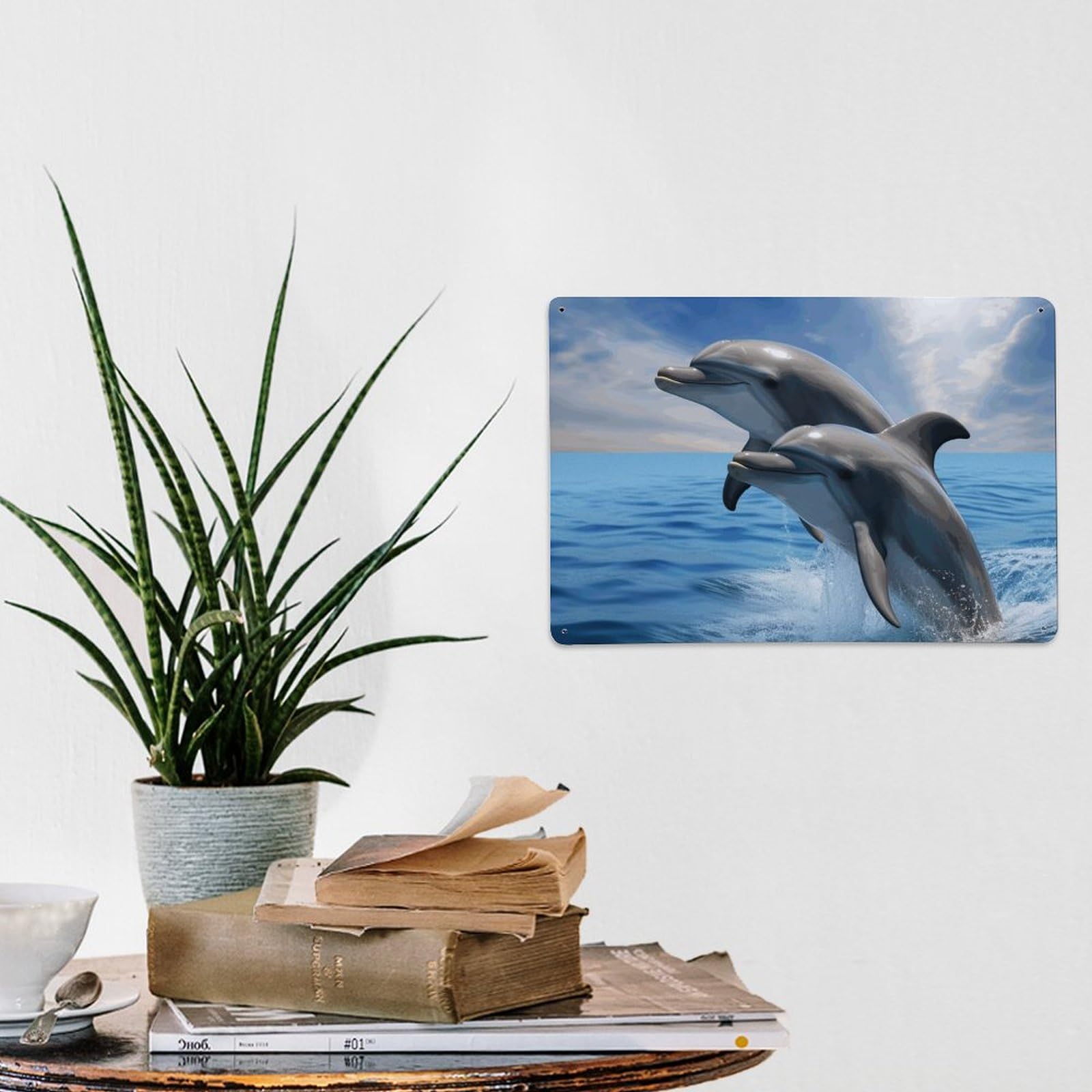Amazon.co.jp: アルミサイン、2匹のイルカプリントメタルサイン反射