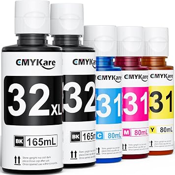 31 32XL Ink Bottle Set Compatibole for hp Smart Tank Ink Refill 7600 7300 7602 5101 5000 6000 7301 6001 651 7001 5100 5102 551 7000 7002 600 7620 5103 7302 7006 7300 570 557 559 Printer 2Bk C M Y