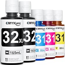 31 32XL Ink Bottle Set Compatibole for hp Smart Tank Ink Refill 7600 7300 7602 5101 5000 6000 7301 6001 651 7001 5100 5102 551 7000 7002 600 7620 5103 7302 7006 7300 570 557 559 Printer (2Bk C M Y)