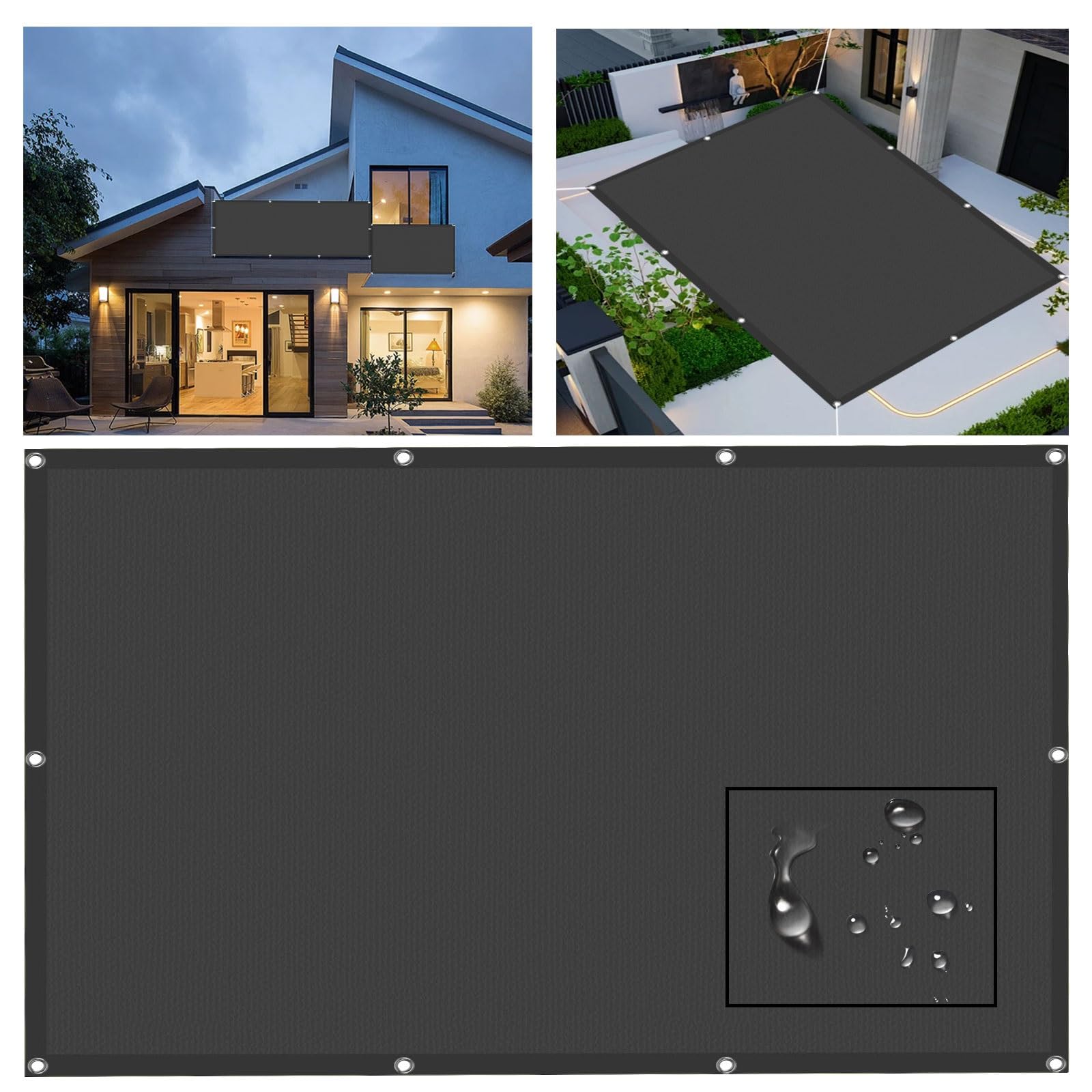 Schaduwdoek waterdicht 1 x 2.8 m Rechthoekig Waterafstotend Sunblock-schaduwdoek UV-Bescherming Weerbestendig met oogjes voor buiten, tuin, feest, Donkergrijs