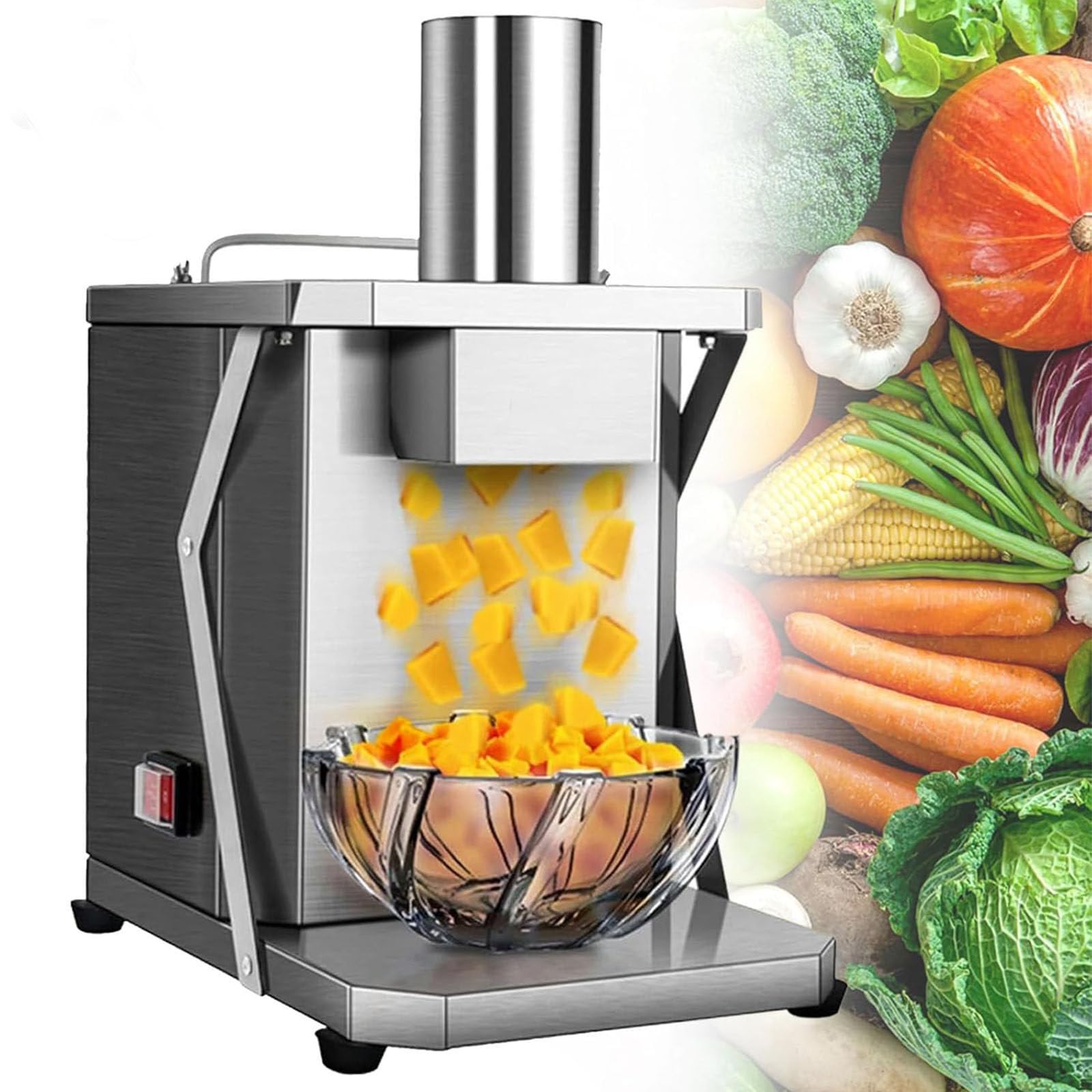 Tagliaverdura Professionale 100W, cubettatrice di Verdure, Frutta, Diametro 7 cm, Lama 8/10/12/15 mm, per Tagliare Frutta, Patate, Carote,10mm