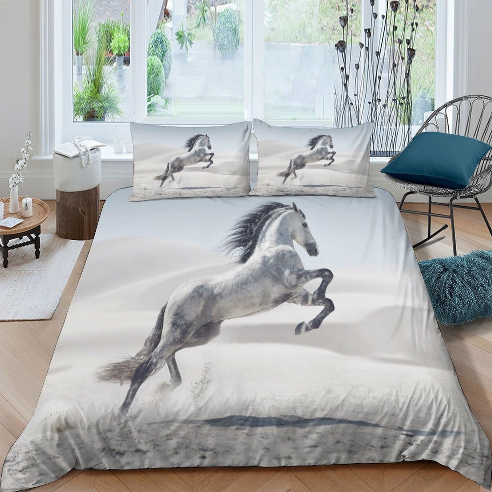 Ctjqhvkz Style-9 3D Printed Galloping Horse Fitted Sheet Microfiber Soft Breathable Wild Stallion Mattress Cover Bedroom Decor Single（135X200cm）