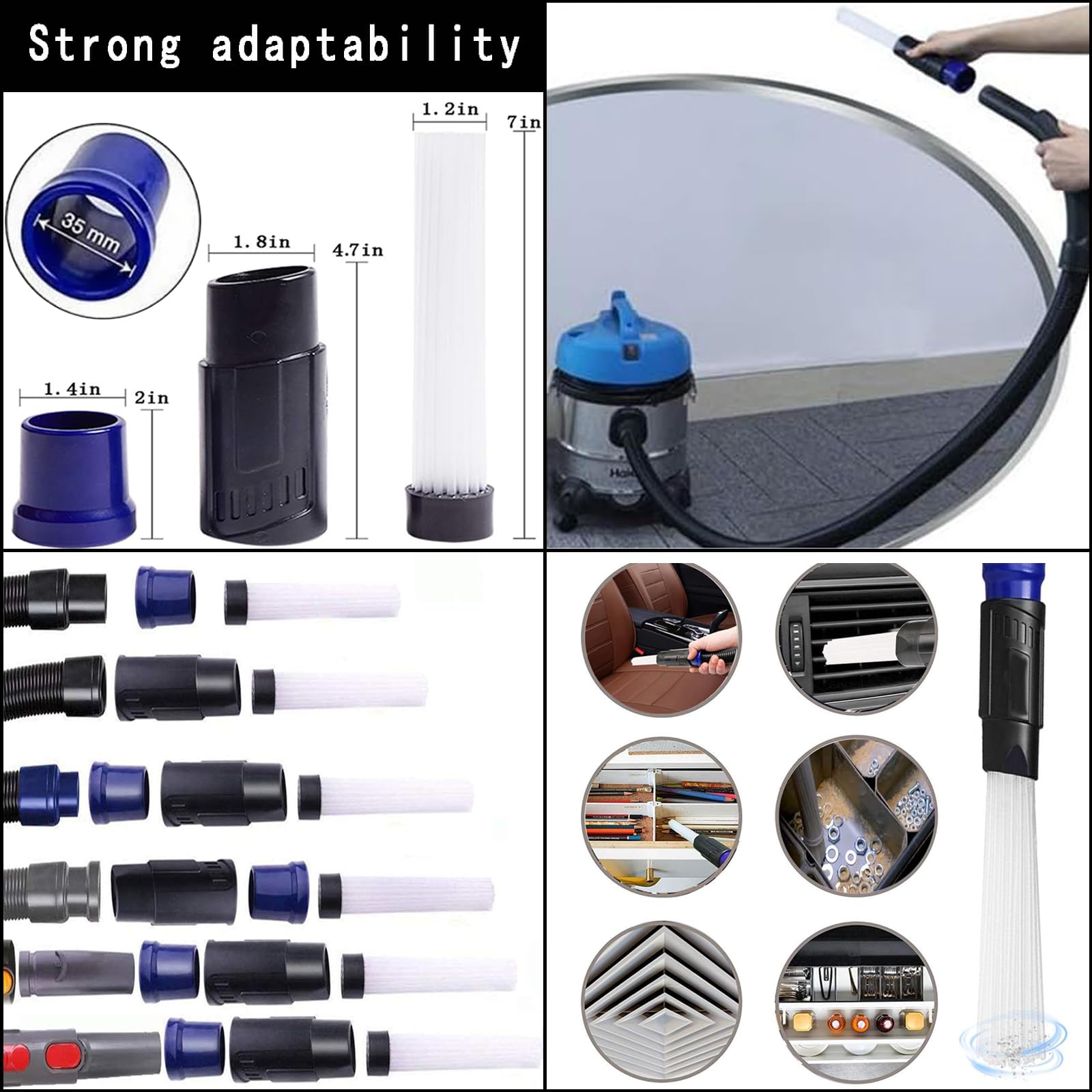 15 accessori universali per aspirapolvere e spazzole per accessori Shop Vac, adattatore per tubo da 6,3 cm a 3,8 cm, adattatore per tubo da 3,8 a 2,5 cm, accessori per aspirapolvere da