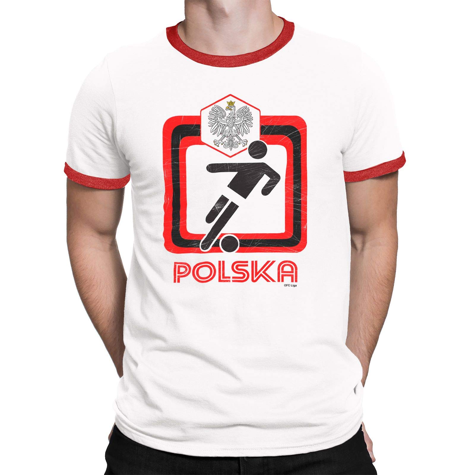 Mens Poland 2021 Football T-Shirt Classic Retro Square Design Polish Euro Team