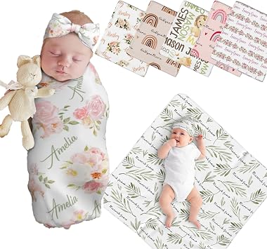 Personalized Baby Blanket with Name Personalized Swaddle Baby Blankets for Boys Girls Custom Baby Blankets for Girls Customized Baby Blanket Personalized Baby Gifts Floral
