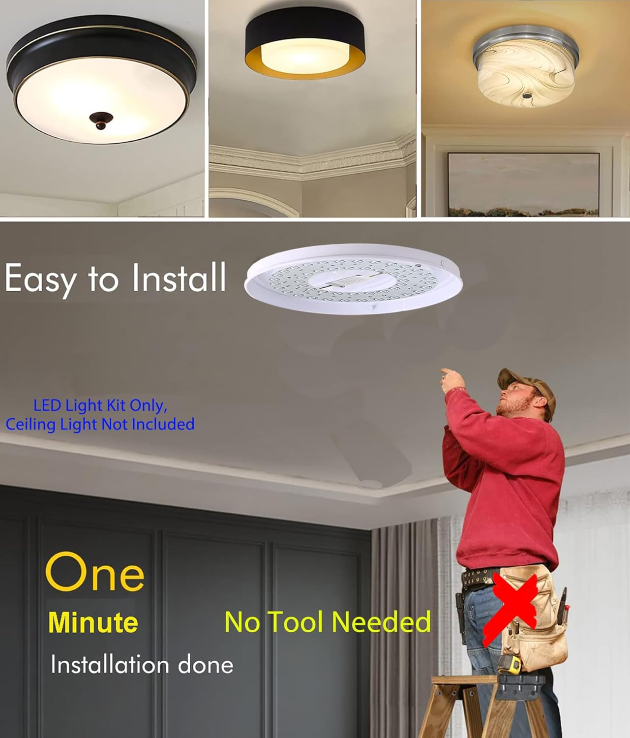 36W 3 Color Temperature LED Flush Mount Ceiling Fan Light Kit Replacement LED Light Board Panel,Retrofit LED Light Engine