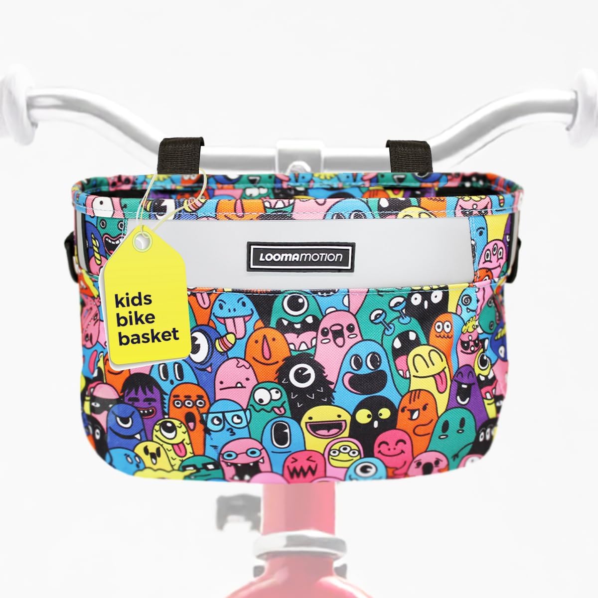 Premium Kids Bike Basket with Lid and Reinforced Hook-and-Loop Straps – Easy to Clean – Handlebar Bag with Shoulder Strap – Basket for Bike or Scooter
