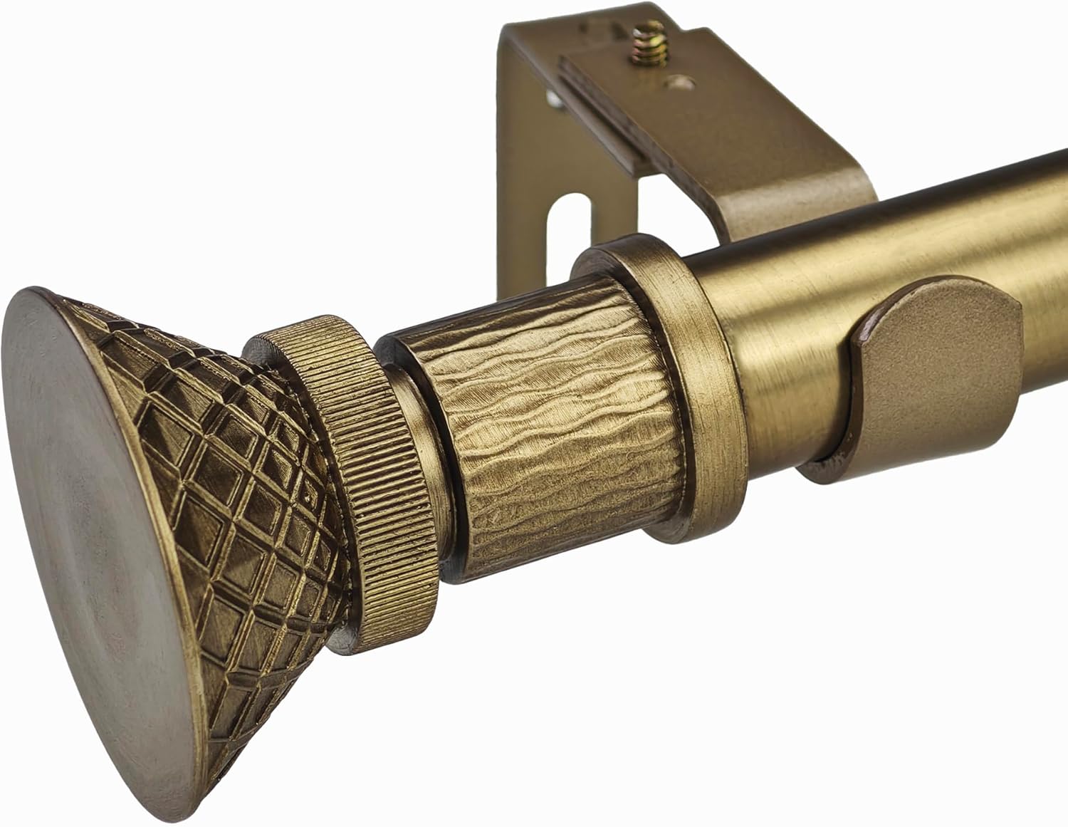 1 Inch Single Curtain Rods 36 to 72 Inches Adjustable Drapery Rods for Window width 24 to 68 Inches, Modern Patterns Finials, Warm Gold