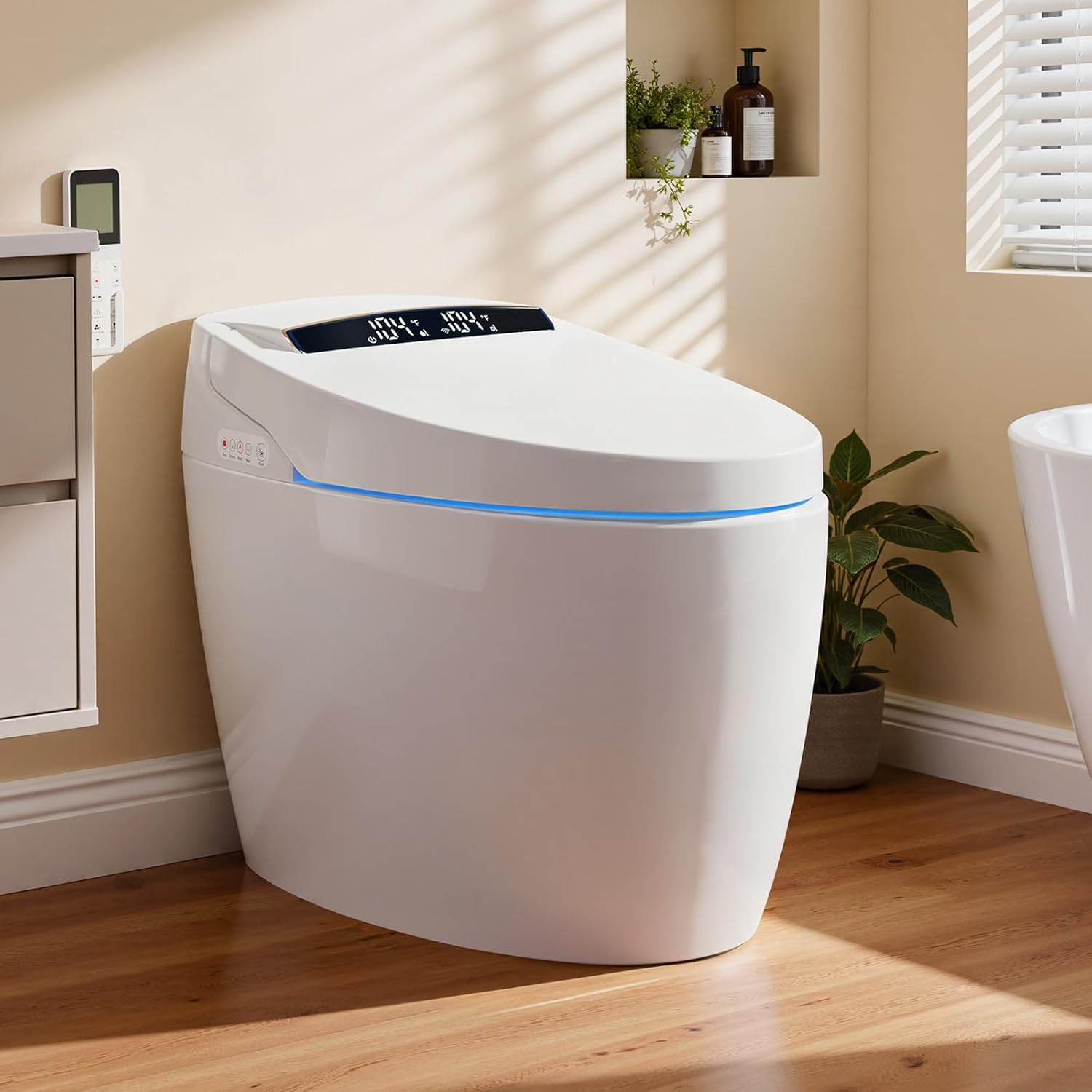 Smart Toilet with Bidet Built In, Auto Open/Close,Powerful Flush 1.2GPF, 17.3" ADA Comfort Height Seat,Foot Sensor,Bidet Toilet With Heated Seat,Instant Warm Water & Dryer,Tankless Toilet
